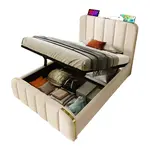 CHICFURN ČALOUNĚNÁ POSTEL 90/200 cm v béžové barvě s úložným prostorem, USB a Type-C