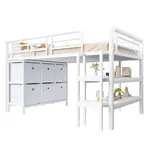 CHICFURN VYVÝŠENÁ POSTEL 90/200 cm v bílé barvě se zásuvkami, policemi a širokými schody