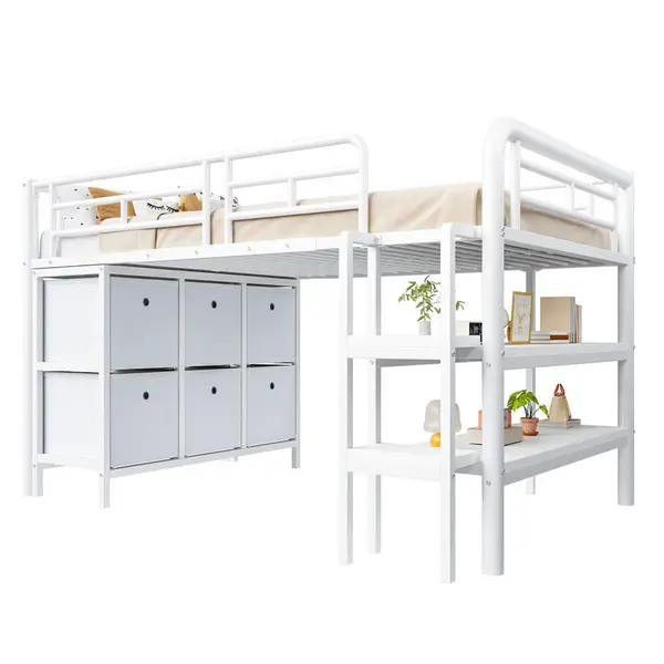 CHICFURN VYVÝŠENÁ POSTEL 90/200 cm v bílé barvě se zásuvkami, policemi a širokými schody