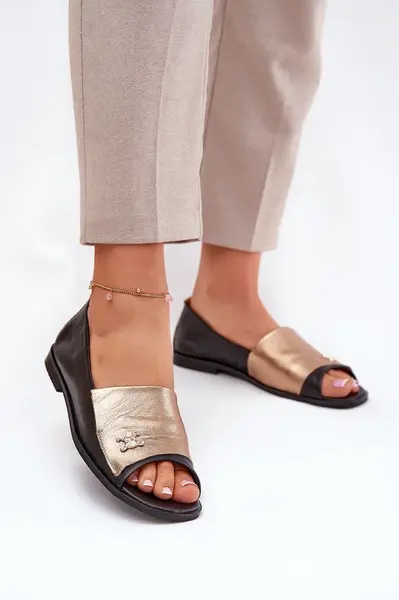 Kožené elegantní baleríny s odhalenými prsty Zazoo 1865 zlaté-černé