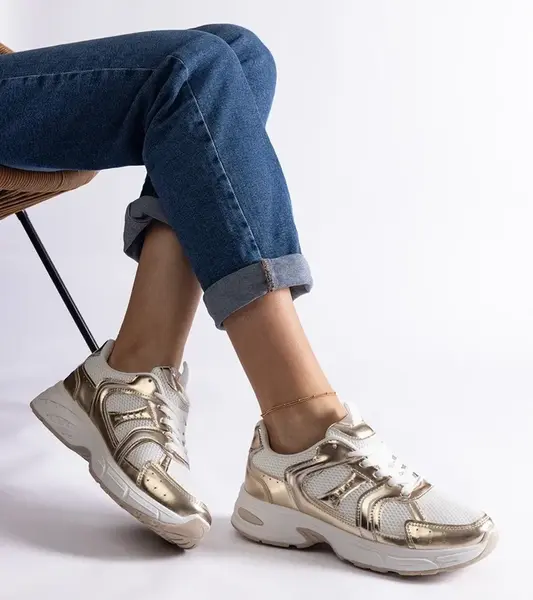 Gemre White and gold Ena sports sneakers