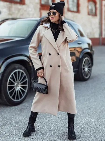 Dámský oversize kabát s kapucí, béžový