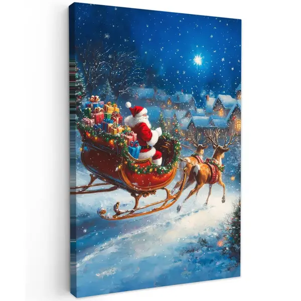 MuchoWow OBRAZ NA PLÁTNĚ Otec Vánoc - sobi - Vánoce - sníh 60x90 cm