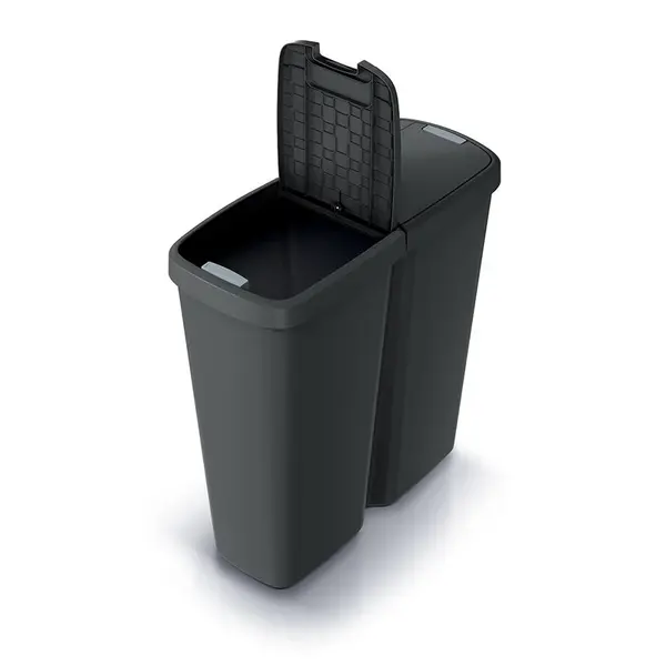 Odpadkový koš Prosperplast COMPACTA Q DUO, 50 l recyklovaná černá s černým víkem