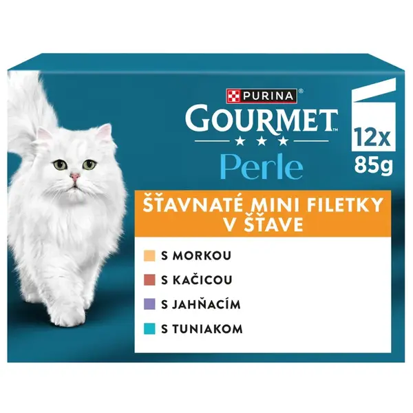 Gourmet Perle kapsičky pre mačky morka, kačica, jahňacie, tuniak v šťave 12×85 g
