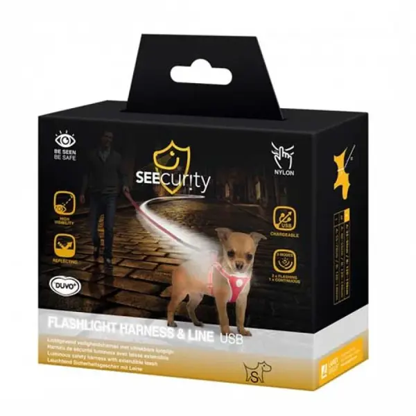 DUVO+ Reflexné vodítko s nabíjateľným Led svietiacím postrojom 35-50cm/15mm