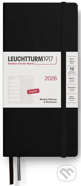 Weekly Planner & Notebook 2026 Wallet (B6+ x A6) Black - tečkovaný