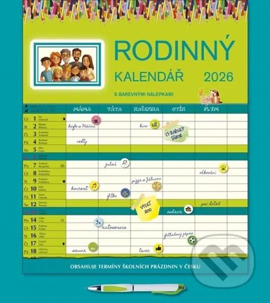 Nástěnný Rodinný kalendář 2026 (s perem)