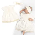 Luxusné šatôčky s čipkou Sofia, krátkym rukávom + čelenka,2D sada, smotanové