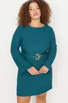 Trendyol Curve Emerald Green Woven Dress With A Belt