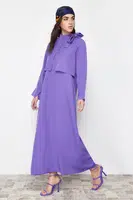 Trendyol Purple Collar Tie Detailed Woven Dress