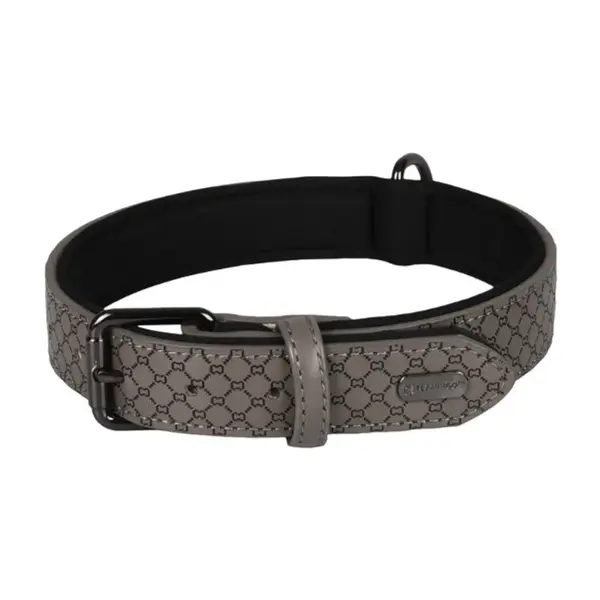 Kožený obojok Flamingo Patti šedá - XL
