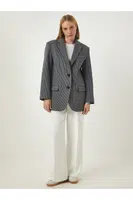 Happiness İstanbul Women's Light Gray Double Breasted Collar Pocket Stamped Jacket