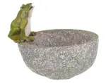 Kŕmidlo pre vtáčiky Žaba na miske, šedý polyresin%