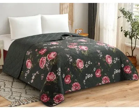 Prehoz na  posteľ Rommy 220x240 cm, kvetinový antracitový%