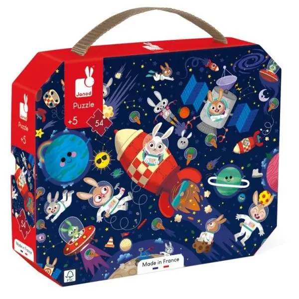 Janod Puzzle v kufříku Raketa ve vesmíru 54 ks