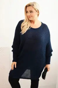 Kesi Włoski Dámsky sveter Plus Size s moherom pončo modrý