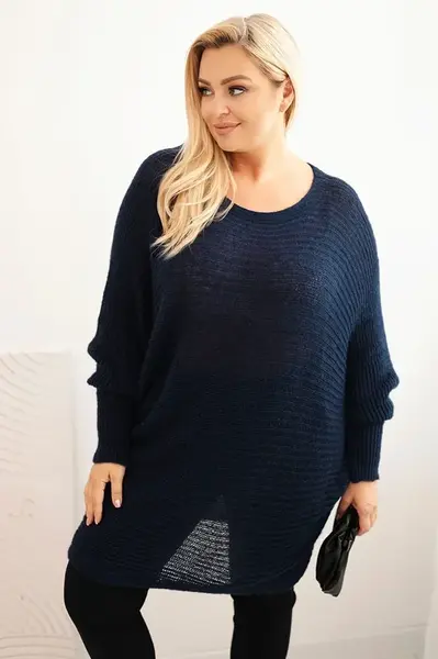 Kesi Włoski Dámsky sveter Plus Size s moherom pončo modrý