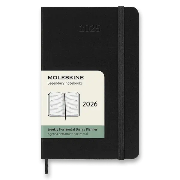 Diář Moleskine 2026 - tvrdé desky, S , týdenní, horizontální, černý