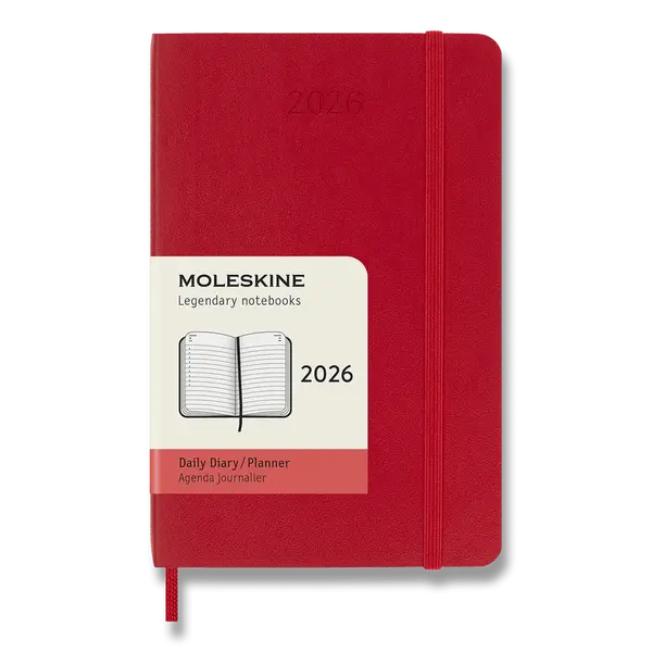 Diář Moleskine 2026 - měkké desky, S, denní, červený