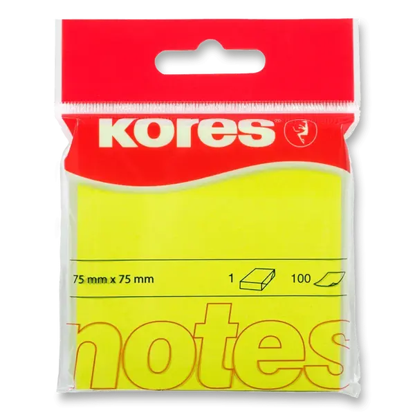Samolepicí bločky Kores - neonové 75 x 75 mm, 100 listů - žluté