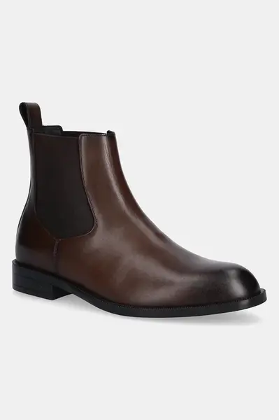 Kožené kotníkové boty BOSS Tayil pánské, hnědá barva, 50552489