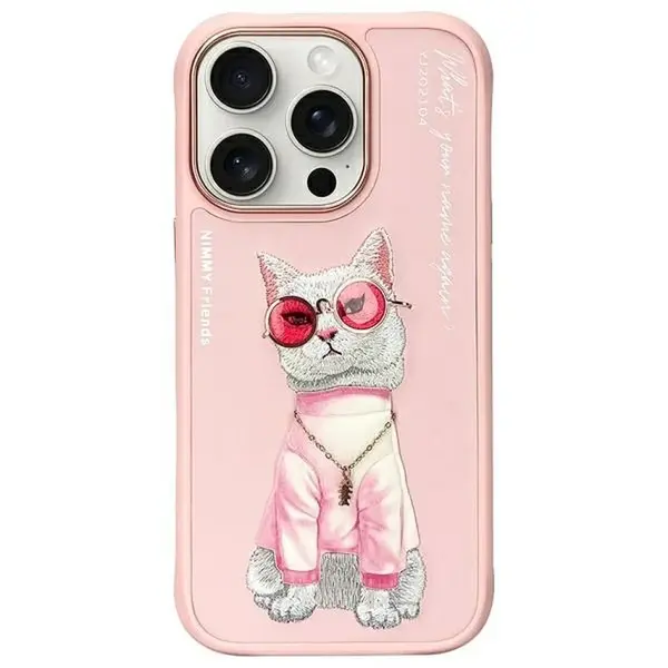 Zadní kryt NIMMY case GLASSES COOL CAT pro Apple iPhone 16 Pro Max, růžová