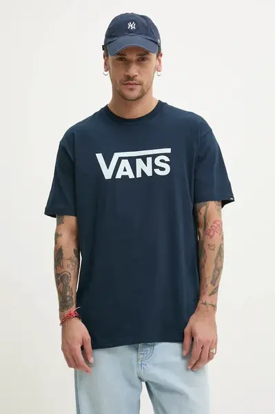 Bavlněné tričko Vans tmavomodrá barva, s potiskem, VN000GGGEB41