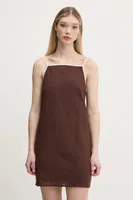Lněné šaty Abercrombie & Fitch hnědá barva, mini, KI159-5662