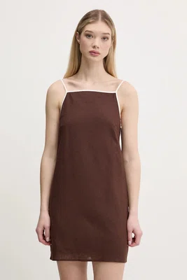 Lněné šaty Abercrombie & Fitch hnědá barva, mini, KI159-5662