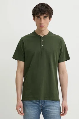 Bavlněné tričko Levi's SS HM HENLEY zelená barva, A8602