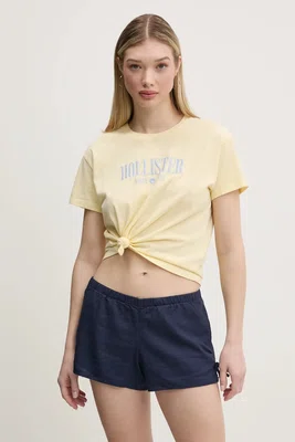 Bavlněné tričko Hollister Co. žlutá barva, KI357-5000