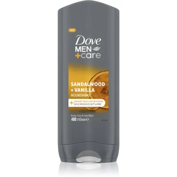 Dove Men+Care Sandalwood&Vanilla sprchový gel na obličej, tělo a vlasy pro muže 400 ml