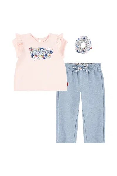 Kojenecká sada Levi's RUFFLE SHLDR TOP & PANT SE růžová barva, 1EM645
