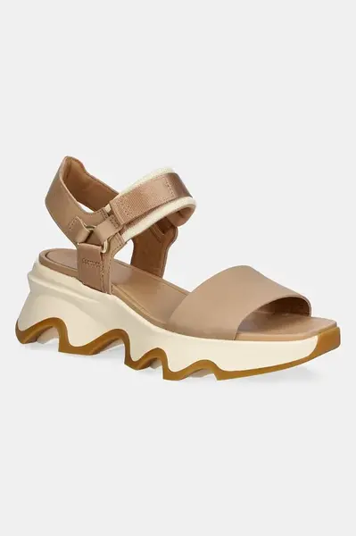 Kožené sandály Sorel KINETIC IMPACT Y dámské, béžová barva, na platformě, 2030461247