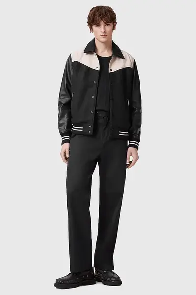 Kalhoty s příměsí vlny AllSaints LOCKE pánské, černá barva, jednoduché, M001TD