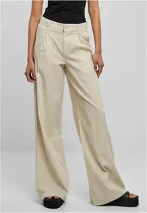 Women's High Canvas Mixed Wide Pants Soft Grass