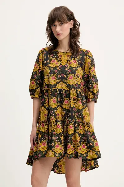 Bavlněné šaty Farm Rio černá barva, mini, 334353