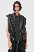 Kožená vesta AllSaints SOFI dámská, černá barva, přechodná, W060LC