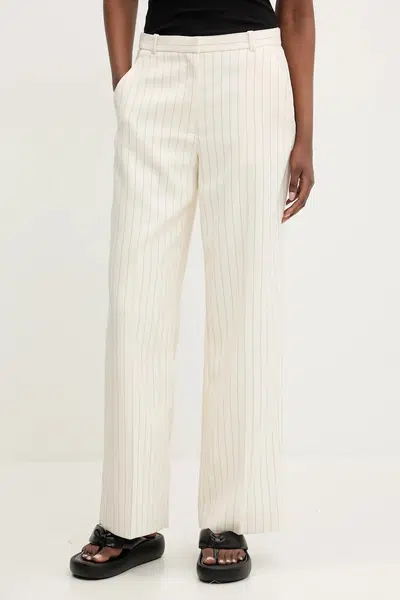 Kalhoty Abercrombie & Fitch dámské, béžová barva, široké, high waist, KI156-5366