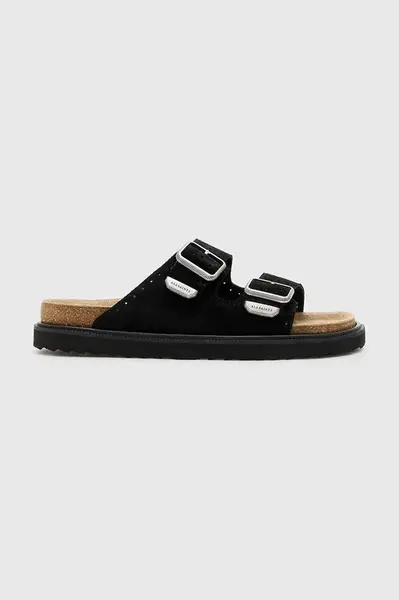 Semišové pantofle AllSaints Randal Sandal pánské, černá barva, M002FC