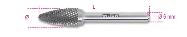 Beta tools Pilník rotační z karbidu, 426md/fa16, ostroúhlý okrouhlý 16 x 25 x 69 mm, stopka 6mm