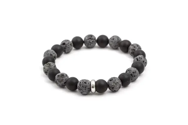 Agato Korálkový náramek z lávového kamene a achátu MINK101 17 cm