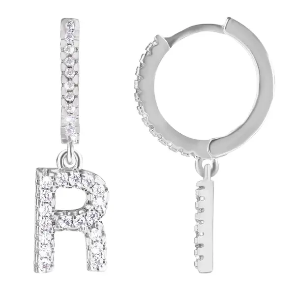 Troli Kruhová ocelová single náušnice "R" se zirkony