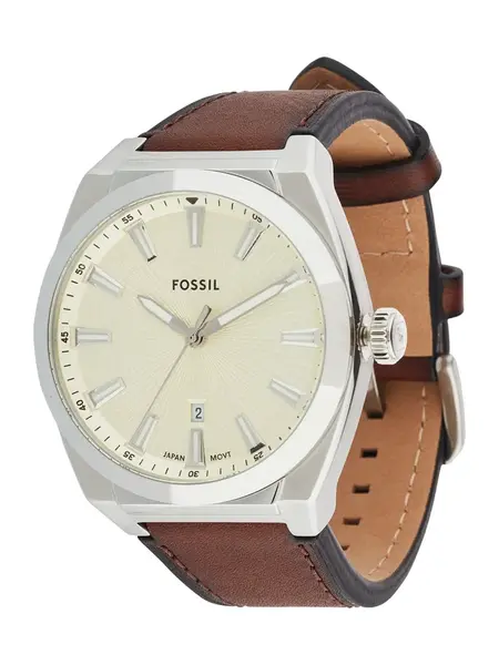 FOSSIL Analógové hodinky 'Everett'  slonová kosť / hnedá / strieborná