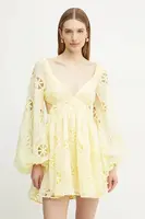 Šaty Bardot žlutá barva, mini, 59858DB