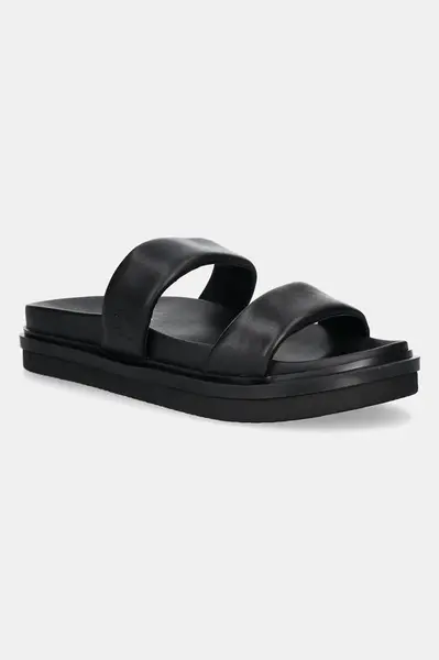 Pantofle Calvin Klein Jeans FLAT MOLDED DOUBLEBAR SANDAL LTH pánské, černá barva, YM0YM01226