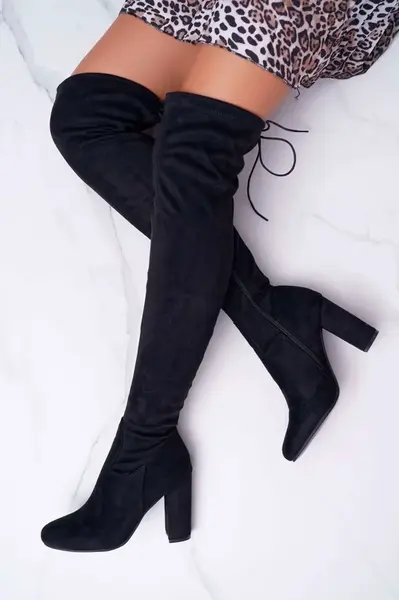 Boto Dámské semišové kozačky na vysokém podpatku Černá Xamarin