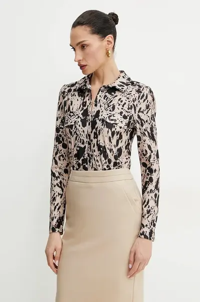 Košile Morgan TRAKEL dámská, béžová barva, slim, s klasickým límcem, TRAKEL