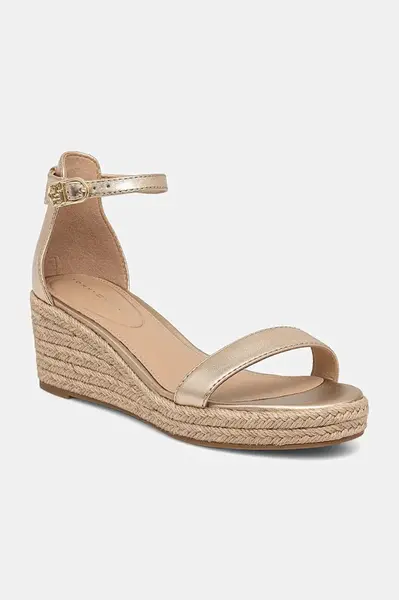 Kožené sandály Tommy Hilfiger TH METALLIC MID WEDGE ESPADRILLE zlatá barva, FW0FW08663